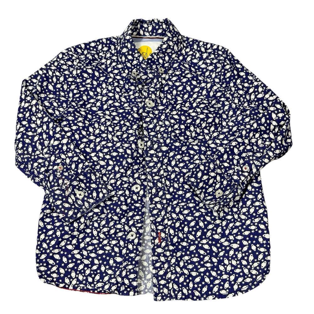 Boden Boys Blue Space Print Button Down Shirt Size 4-5Y